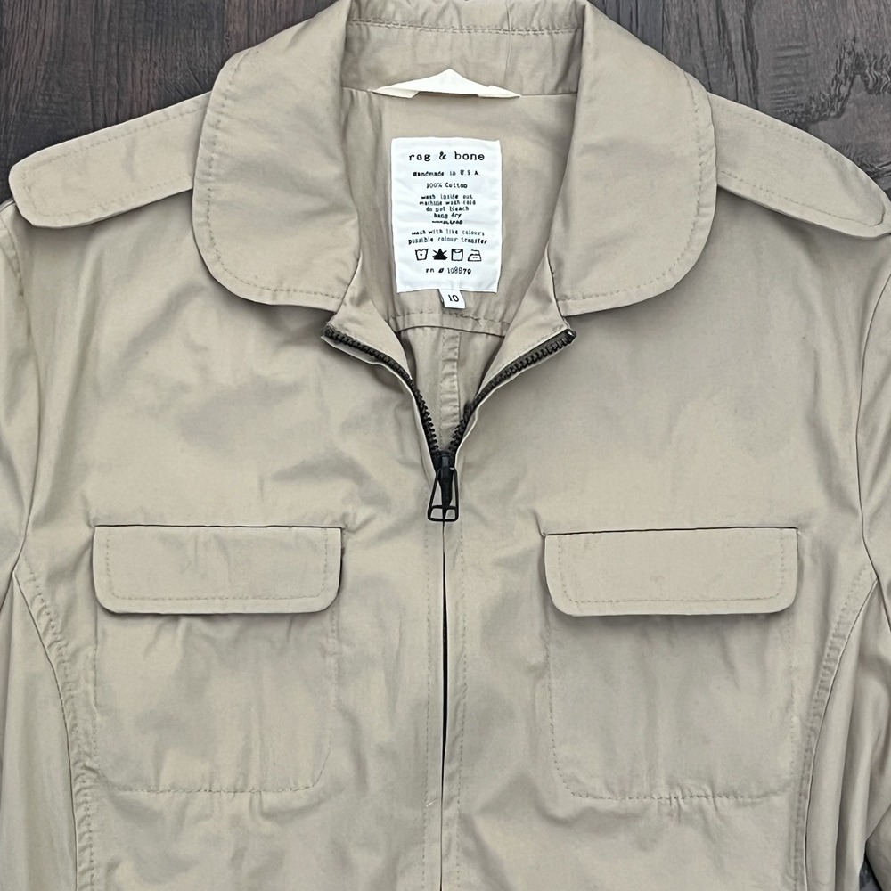 Rag & Bone Trench Dress Womens 10 Khaki Tan Pilot Military Minimalist Full Zip - Picture 4 of 14